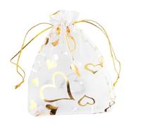 QIANHAILIZZ Bolsa de regalo de organza con 100 flores de 3.5 x 4.7 pulgadas, bolsa de regalo para caramelos, corazón con cordón, bolsas de recuerdo de boda (corazón dorado blanco)