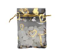 QIANHAILIZZ Paquete de 100 bolsas de regalo de organza con corazón de flores de 2.8 x 3.5 pulgadas, bolsa de regalo para caramelos, bolsas de regalo de boda con cordón B511S (corazón negro y dorado)