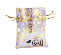 QIANHAILIZZ Paquete de 100 bolsas de regalo de organza con corazón de flores de 2.8 x 3.5 pulgadas B511S (flor de oro lila)