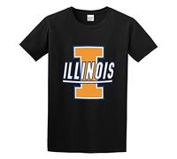 QIANHANTANG Ahhachi Men College Football Illinois Fighting Illini I Logo Unisex 100% Cotton Short-Sleeve T-Shirts Black XXL