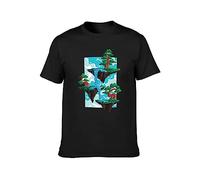 QIANHANTANG Bonsai Floating Island Unisex 100% Cotton Short-Sleeve T-Shirts Black S