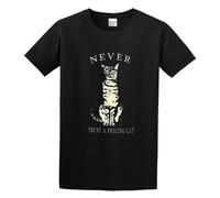 QIANHANTANG Cat Never Trust A Smiling Cat Unisex 100% Cotton Short-Sleeve T-Shirts Black XL