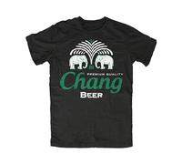 QIANHANTANG Chang Beer Thailand Elephant Bangkok Logo Hangover Fun Cult Unisex 100% Cotton Short-Sleeve T-Shirts Black XXXL
