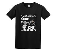 QIANHANTANG I Just Wanna Sip Coffee Knit and Take Naps Unisex 100% Cotton Short-Sleeve T-Shirts Black XL