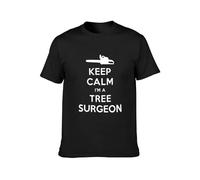 QIANHANTANG Keep Calm I'm A Tree Surgeon Unisex 100% Cotton Short-Sleeve T-Shirts Black S