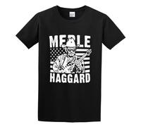 QIANHANTANG Merle Haggard Vector Unisex 100% Cotton Short-Sleeve T-Shirts Black XL