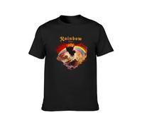 QIANHANTANG Rainbow Rising Heavy Metal Music Unisex 100% Cotton Short-Sleeve T-Shirts Black M