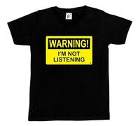 QIANHANTANG Warning I'm Not Listening Danger Fun Humour Unisex 100% Cotton Short-Sleeve T-Shirts Black S