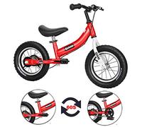 Qiani Bicicleta sin pedales y bicicletas para niños 2 en 1, para niños de 2 a 7 años, con freno, extraíble pedales y ruedas auxiliares, 12 14 16 pulgadas, rojo, azul y rosa (12 pulgadas, rojo)