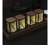 Qianjie Nixie - Reloj Digital de Madera para Dormitorio, configuración de Alarma fácil y Pantalla de 12/24 Horas, un Regalo Retro para Decorar tu Escritorio y Dormitorio