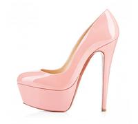 QIANKUN Plataforma Zapatos de tacón alto para mujer Zapatos de fiesta de boda de charol sexy para mujer, zapatos de tacón alto rojo-rosa, 10