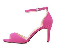QIANKUN Sandalias de rayón para mujer, tacones altos, sexy, fiesta, tacones bajos, boda, tacones altos, color rojo rosa, 9.5
