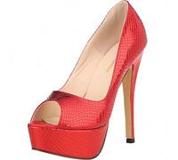 QIANKUN Tacones altos para mujer, zapatos de fiesta, zapatos de boda, color rojo, talla 40
