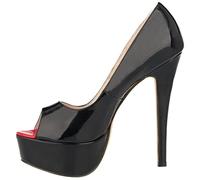QIANKUN - Tacones de plataforma de punta abierta para mujer, super altos, de piel sintética, zapatos de tacón alto rojos para boda, estilo estileto - Negro, 42