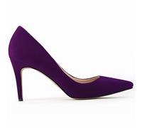 QIANKUN Zapatos de tacón alto sexy para mujer, 8 cm, tacón puntiagudo, elegante, negro, rojo, boda, talla grande, morado, 38