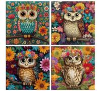 QIANLUOO Búho de flores 5D Kits de Pintura de Diamantes 50x50cm G-387