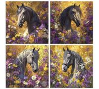 QIANLUOO Caballos de flores 5D Kits de Pintura de Diamantes 70x70cm G-357