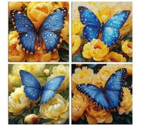 QIANLUOO Mariposa azul floral 5D Kits de Pintura de Diamantes 50x50cm G-383