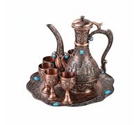 Qianly 1 Pieza Copa de Bronce con Juego de Licores Decantador Seis Bandeja Decorativa Diseño Coordinado Elegante en Aleación de Zinc Adecuada para Reuniones, Antique Copper