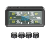 Qianly 1 Pieza de Presión de Neumáticos con Pantalla Real Advertencia Automática Doble Carga Solar y Cable Tipo C Adecuado, para 4 Ruedas