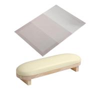 Qianly 2 Piezas Manicure Hand Pillow Almohadilla para Uñas Reposabrazos de Cuero PU Base de Madera Cojín Suave Cómodo Adecuado para Uso en Salón Hogar y, beige