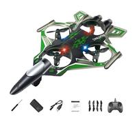 Qianly 3 Piezas Avión RC de Fija con Funciones Acrobáticas Control Remoto Inteligente de Batería Desmontable Luces LED Brillantes Y Diseño Resist, Verde 1 Batería