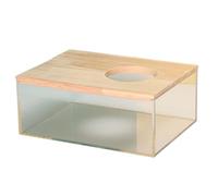 Qianly Baño de Arena para Hámster Recipiente para Arena Inodoro Y Bañera para Gerbos Fabricado en Material Acrílico con Cubierta de Madera Adecuado para El, Rectángulo S