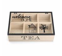 Qianly Caja Almacenamiento Madera Rectangular Organizador Té con Tapa Práctico Contenedor para Cocina, Caja De Almacenamiento De Madera Multifuncional Con Seis Compartimentos Y Diseño HOME