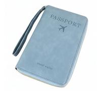 Qianly Cartera de Viaje con Bloqueo Protección contra Escaneo Digital Múltiples Bolsillos Funda para Identificación Oficial con Cremallera Ligero Bolsa, Azul Cielo