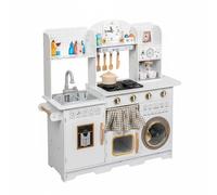 Qianly Cocina de Juguete de Madera para Niños Set de Cocina Cocina Infantil Juego de Fregadero Fogón y Estanterías Favorece Coordinación y Creatividad Adecuada para Juego en Casa Cumpleaños Aula