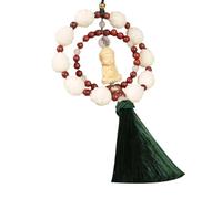 Qianly Colgante de Coche de Buda de Madera con Borla, Mini Escultura de Buda, Suministros Artesanales, Adorno Decorativo Feng Shui de 21,6 Pulgadas de Largo, Borlas verde oscuro