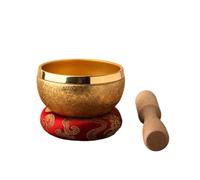 Qianly Cuenco con Bor Dorado Cuenco Tibetano con Pequeño Tazón para Principians, Meditación, Ejercicio Meditativo, Sonorapia, Dorado, 8cm