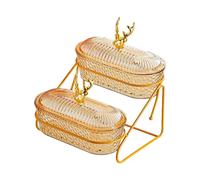 Qianly Frutero de Dos Niveles Portafrutal Bandeja Organizadora Soporte para Postres Exhibidor de Verduras Material Ligero Adecuado para Sala de Estar Cocina, Ámbar de Alce, Individual