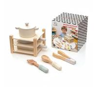 Qianly Juego de Cocina de Juguete Infantil Set de Sartenes Utensilios y Alimentos de Madera con Accesorios Variados para Escenas de Cocina Realistas Adecuado para Educación Preescolar y