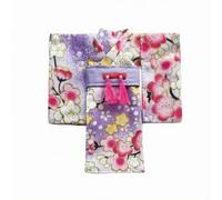 Qianly Kimono Muñeca Estilo Japonés Kimono Miniatura Tradicional Asiático Indumentaria Decorativa , Púrpura con Flores Rosas
