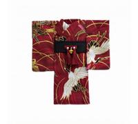 Qianly Kimono Muñeca Estilo Japonés Kimono Miniatura Tradicional Asiático Indumentaria Decorativa , Rojo con Grullas Y Patrón Dorado