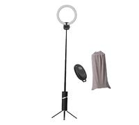 Qianly LED Trípode Soporte Anillo de Luz con Modos Trípode Ajustable Plegable Soporte para Teléfono en Selfies Control Remoto Incluido Adecua, Negro