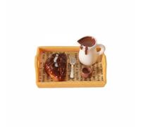 Qianly Miniatura Bandeja de Pan Accesorio de Casa de Muñecas Alimentos en Resina Jarra con Asa Detalle Artesanal Realista Adecuada para Escenas de Café, Juego De 6 Piezas De Pan con Bandeja Y Tenedor