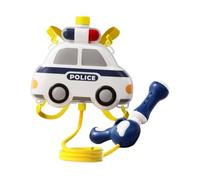 Qianly Mochila Rociadora de Agua Infantil con Diseño de Dibujos Accesorios de Juego Funcionamiento Manual Tipo Empuje Correa Ajustable Adecuada para Juegos E, Coche de Policía Blanco