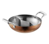 Qianly Olla Dos Compartimentos Martillada Olla con Separador Rápida para Cenas res, Cobre, 32cm