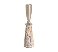 Qianly Portavelas Acero Inoxidable y Mármol Acabado Mate Candelabro Mesa Minimalista Sostenedor Vela para Comedor, Mueble Consola, Plata 6x6 H22cm