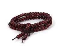Qianly Pulsera Budista con 108 Brazalete Collar de Madera Imitación Sándalo Elástica para Hombre y Mujer Adecuada para Meditación