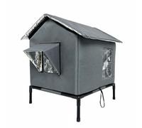 Qianly Refugio para Gatos al Aire Libre Casa para Gatos Cobertizo Refugio con Cuerpo Cerrado Patas y Protección contra Lluvia Aislado con Espuma y Forro de, Gris Oscuro, Mediano
