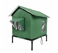 Qianly Refugio para Gatos al Aire Libre Casa para Gatos Cobertizo Refugio con Cuerpo Cerrado Patas y Protección contra Lluvia Aislado con Espuma y Forro de, Verde Militar, Mediano