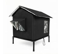 Qianly Refugio para Gatos al Aire Libre Casa para Gatos Cobertizo Refugio con Cuerpo Cerrado Patas y Protección contra Lluvia Aislado con Espuma y Forro de, Negro, Mediano