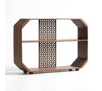 Qianly Repisa Té Madera Panel Geométrico Repisa Geométrica Madera Doble Nivel Mueble Mesa, Mediano 39.5 29 10CM, Marrón