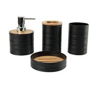 Qianly Set de 4 Piezas para baño, Incluye Soporte para cepillos y jabonera, Negro, Individual