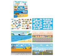 Qianly Sticker Infantil Libro Pegatinas Reutilizable Vinilo Animales Dinosaurios Transporte Juego Interactivo para Desarrollo Adecuado para Juegos Familiar Viajes en Casa, Transporte
