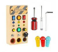 Qianly Tablero Ocupado de Madera con Luces LED Educación Temprana Juguete Educativo de Habilidades Motoras para Niños Pequeños