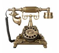 Qianly Teléfono Vintage Europeo Alimentado por Línea de Comunicación Teléfono Antiguo de Disco Volumen Ajustable, Teléfono Retro De Bronce Envejecido con Base Ornamentada Y Auricular Negro